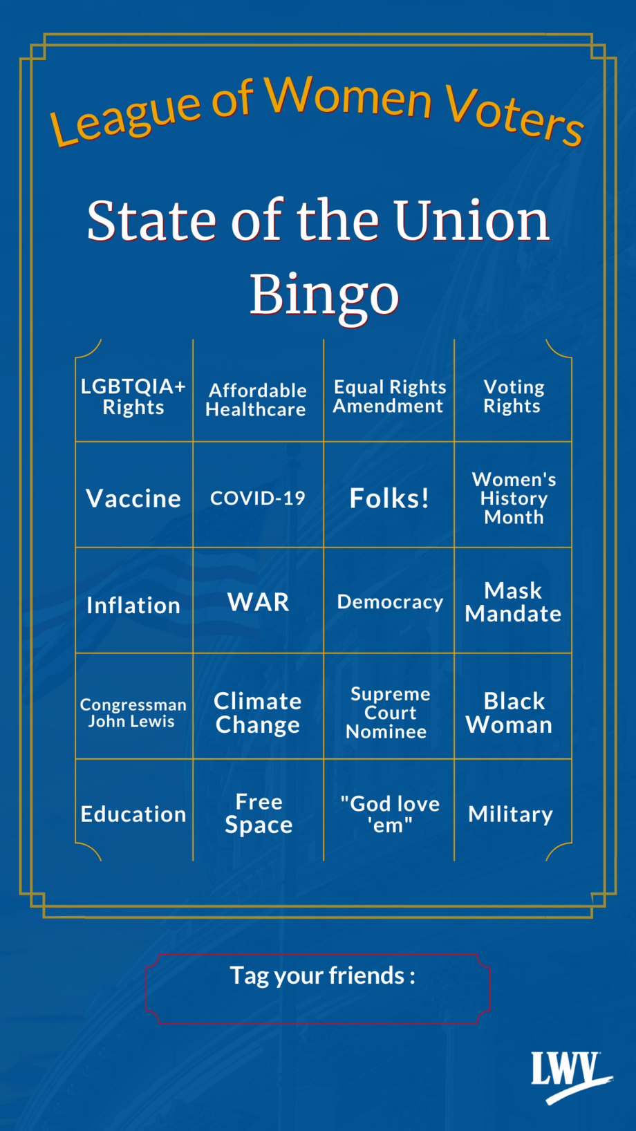 State of the Union Bingo 2022 League of Women Voters